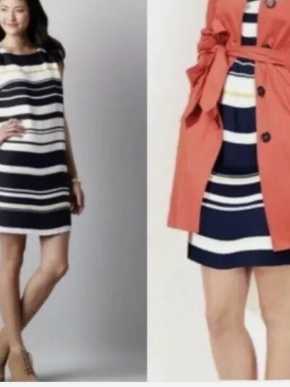 LOFT Navy, White and Yellow Striped Mini Dress